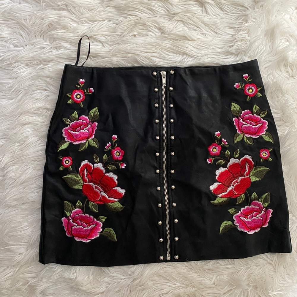 Black leather studded skirt